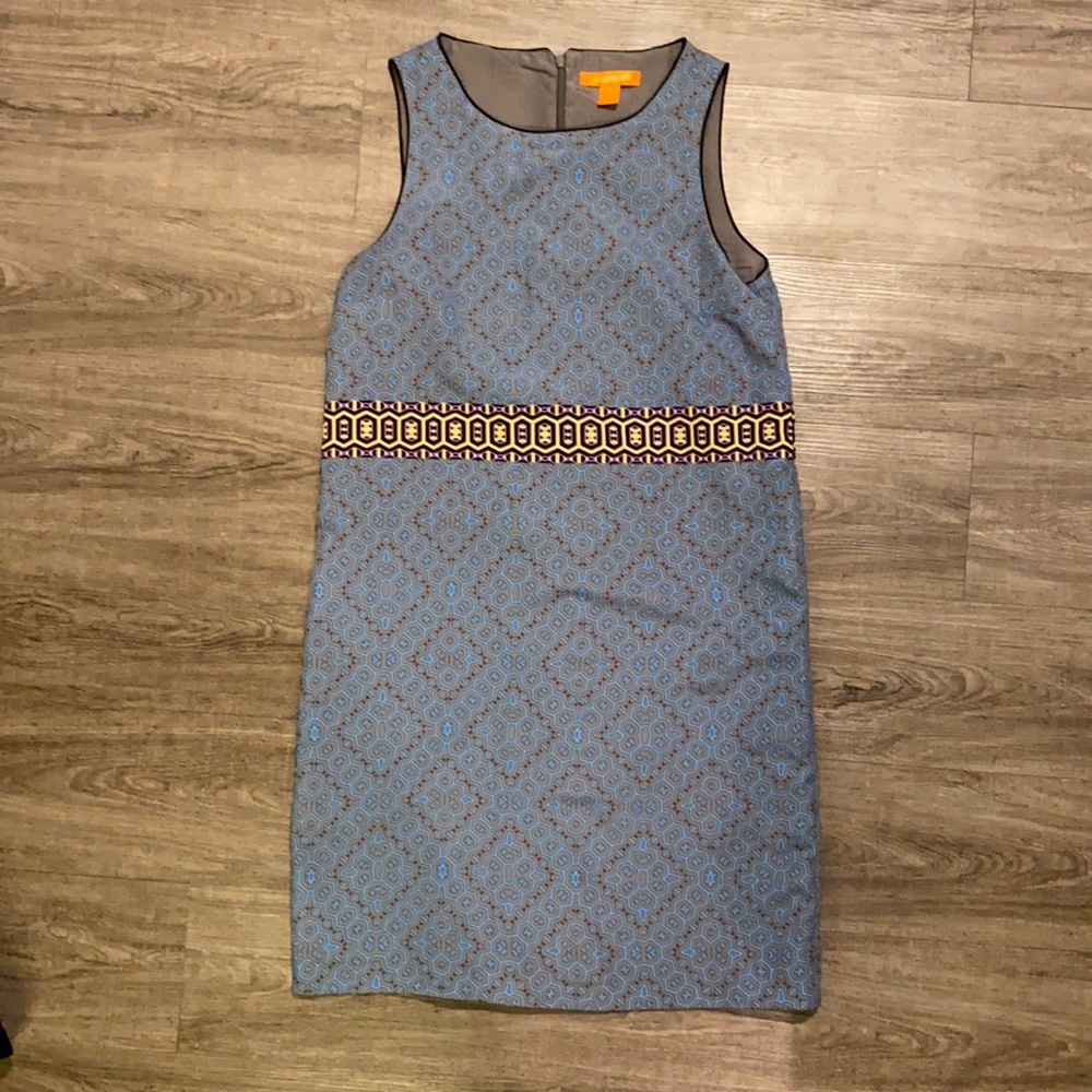 Blue silky sleeveless shift dress